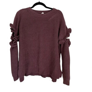 Wishlist Women’s Long Sleeve Ruffle Cold Shoulder Knit Sweater Size M GUC